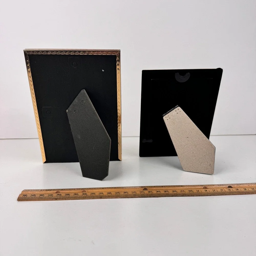 2 Vintage Metal Picture Frames‎ Gold 5x7 thin 5x3 thick Tabletop READ